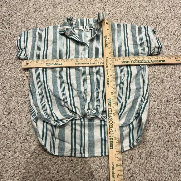 American Eagle Striped Button Front Tie Short Sleeve Shirt Sz XXS Green White - Picture 5 of 8